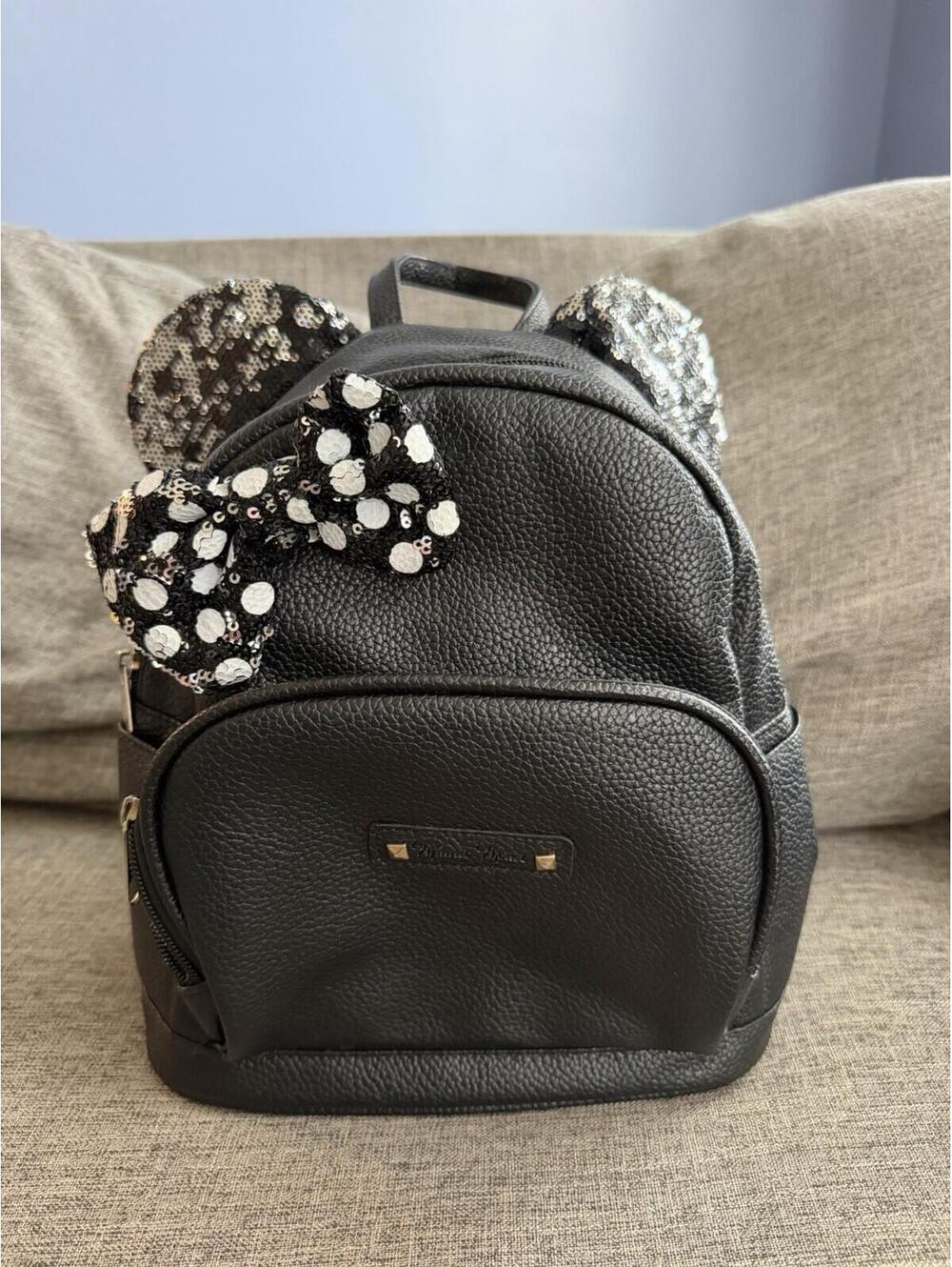 Disney Minnie Mouse Backpack Purse Sequined Bow And Ears Black